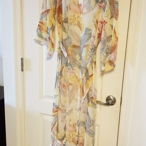 'Kimono' -- floral on sheet yellow background